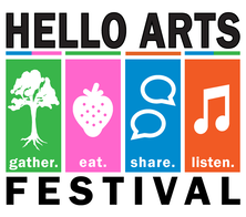 Hello Arts Festival multi-colored logo reads 